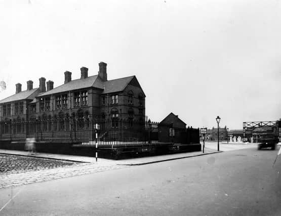 Whitehall Road Council School on Whitehall Road in August 1948. On the left is the junction with Kildare Terrace with stone sets in road. On the right is the junction with Geldard Road.