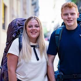 Siblings Katie and Harrison have different approaches to travel in the new season of Race Across the World (Picture: BBC/Studio Lambert)