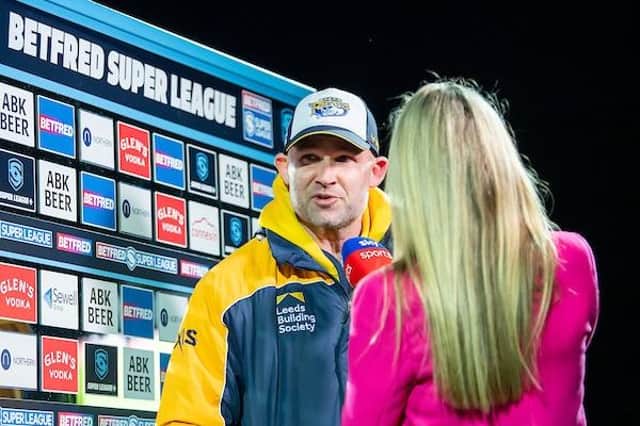Leeds Rhinos coach Rohan Smith is interviewed on Sky Sports after last week's defeat at Hull KR. Picture by Allan McKenzie/SWpix.com.