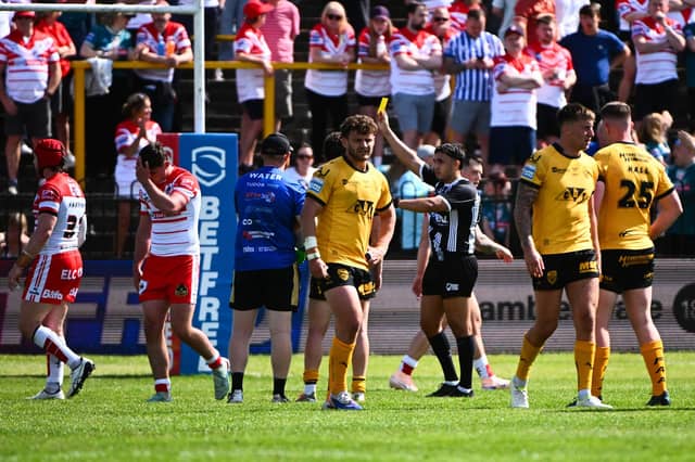 St Helens' Jack Welsby is sin-binned by referee Liam Rush during Saturday's defeat at Castleford Tigers.