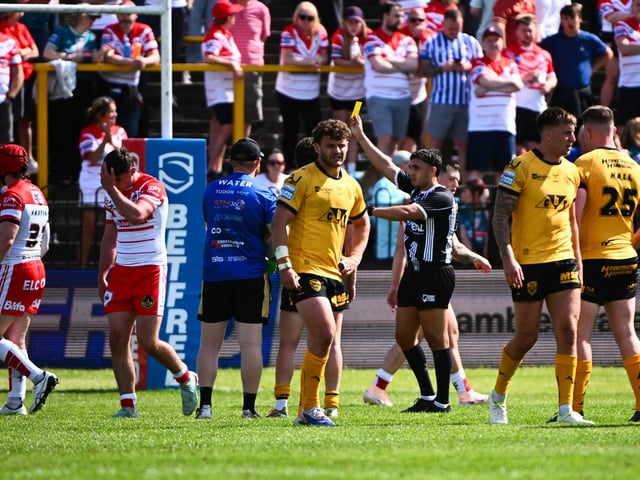 St Helens' Jack Welsby is sin-binned by referee Liam Rush during Saturday's defeat at  Castleford Tigers.