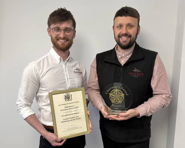 Soanes Poultry's business development manager Robert Laird and MD Ben Lee and with the Chairman's Award.