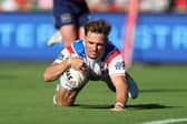 Man of the match AJ Brimson scores for England in their 82-0 rout of France. Picture by Peter Keleman/SWpix.com.