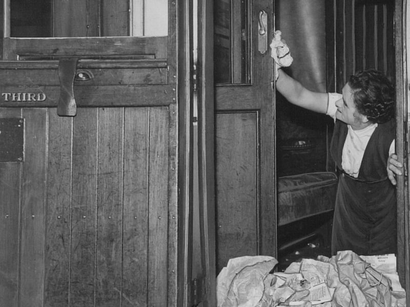 Cleaning out the train compartments at the Neville Hill Depot in Leeds.