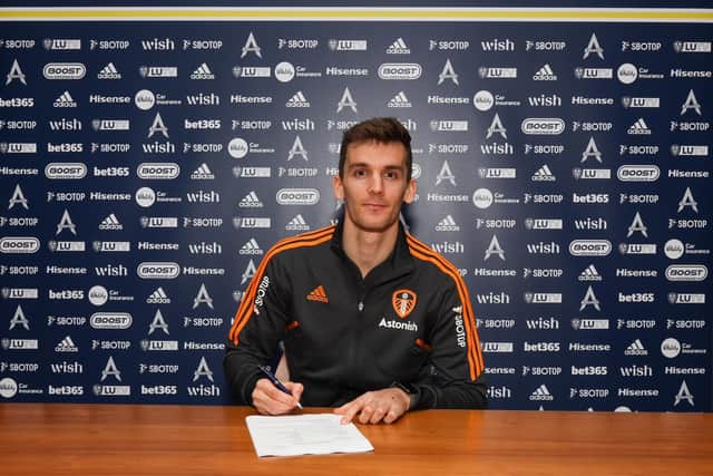 TARGETS: Outlined by Leeds United's Spanish international centre-back Diego Llorente, above, pictured signing his new Whites deal. Picture by LUFC.