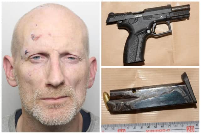 O'Brien was jailed for five years after he was found with a loaded semi-automatic pistol and magazine of live rounds (both pictured) at his home. (pics by WYP)
