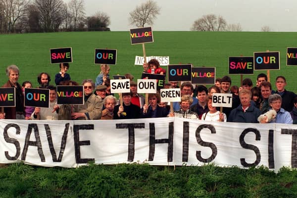 March 1997 and residents in Thorner protest over a planned housing site in the village.