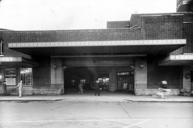 A view of the entrance to the booking and enquiry offices at the side of Leeds City Station in August 1957. New Station Street can be seen in front. City Station opened in August 1938 following the amalgamation of Wellington Station (opened June 30, 1846) and New Station (opened April 1, 1869).