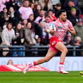 New Castleford Tigers signing Darnell McIntosh in action for Leigh Leopards against Warrington Wolves. Picture by Olly Hassell/SWpix.com.
