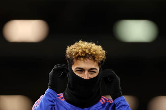 LONDON, ENGLAND - FEBRUARY 28: Mateo Joseph of Leeds United looks on prior to the Emirates FA Cup Fifth Round match between Fulham and Leeds United at Craven Cottage on February 28, 2023 in London, England. (Photo by Warren Little/Getty Images)