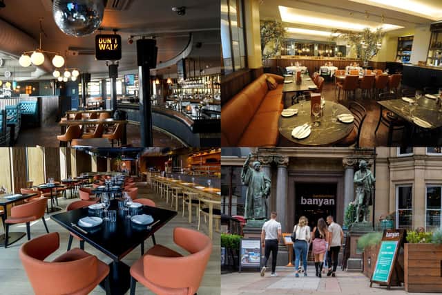 Leeds restaurants have many deals on food this month. Clockwise from left are Leeds restaurants Manahatta, Gusto, Banyan and Issho. Pictures: Gary Longbottom and James Hardisty