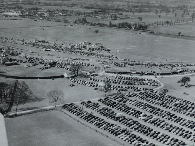 An aerial view of Wetherby Race Course in April 1953.