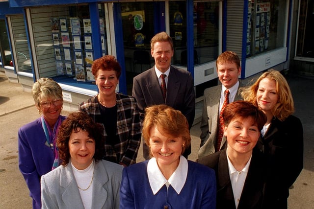 The sales team at Staintons estate agents on Austhorpe Road in March 1997. Pictured, clockwise from front, is area valuer Janet Ellis, Giselle Ledgard, Jackie Hollingworth, Pat Dobson, David Pank, Andrew Milnes, Emma Field and Lisa Milsted.
