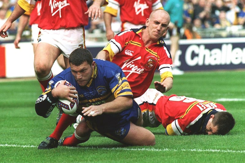 Prop Barrie McDermott scores the try which finally turned the final Leeds' way.
