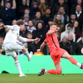 WHY NOT? Patrick Bamford's thought before unleashing his rising drive, above, that drew Leeds United level for the first time against Brighton. Photo by Stu Forster/Getty Images.