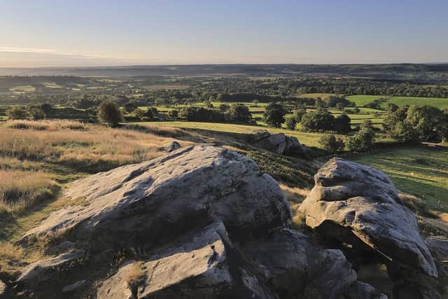 Looking down from Almscliffe Crag to Weeton & Lower Wharfedale.