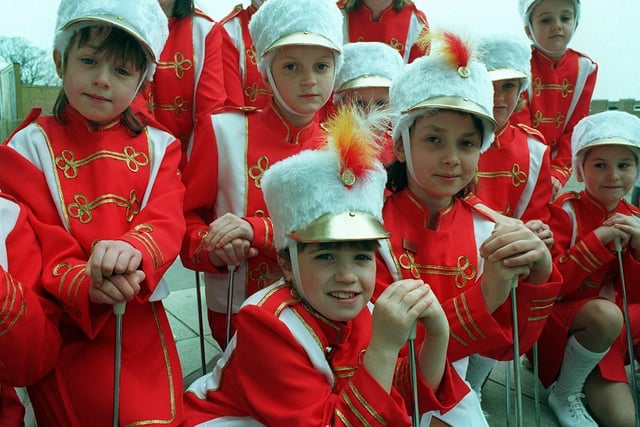 Members of the East Leeds Mini Comets majorettes before giving a display at the Seacroft Town Centre Spring Carnival in April 1996.