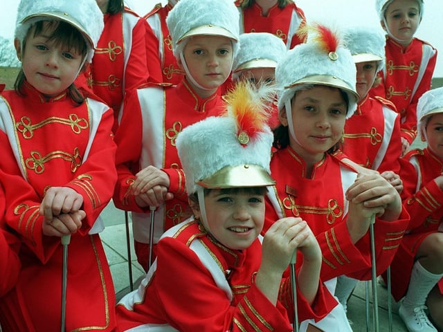 Members of the East Leeds Mini Comets majorettes before giving a display at the Seacroft Town Centre Spring Carnival in April 1996.