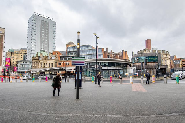 The view that greets passengers exiting Leeds City Station from the main entrance on New Station Street.