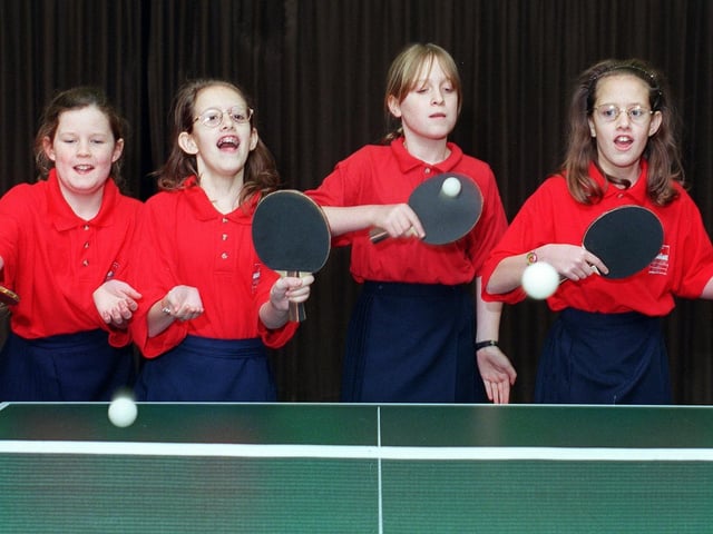 Cookridge Primary School's U-11 table tennis team in January 1999. Pictured are Siobhan Coulton, Sarah Dryden, Kirsty Garland and Ruth Dryden