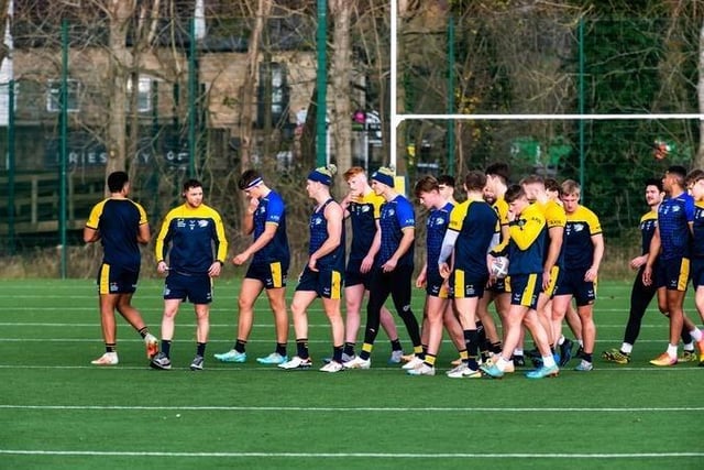Rhinos players in pre-season training at Kirkstall.