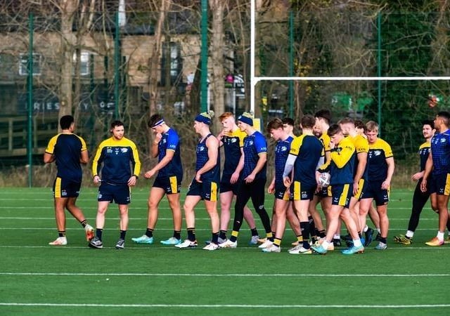 Rhinos players in pre-season training at Kirkstall.
