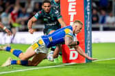 Mikolaj Oledzki seen scoring for Leeds Rhinos against Leigh Leopards in June. Picture by Allan McKenzie/SWpix.com.