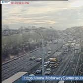 There are delays of 30 minutes following the crash on the M62 near Leeds (Photo: motorwaycameras.co.uk)