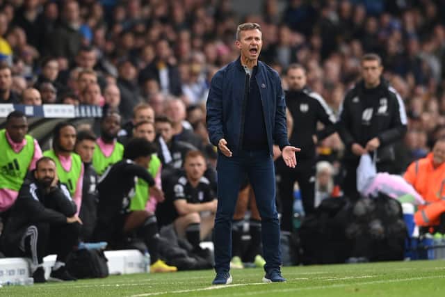 NOT HELPED: Leeds United boss Jesse Marsch shows his frustration during last weekend's 3-2 defeat at home to Fulham in which all three Cottagers goals came after awful Whites defending at set pieces. Photo by Stu Forster/Getty Images.