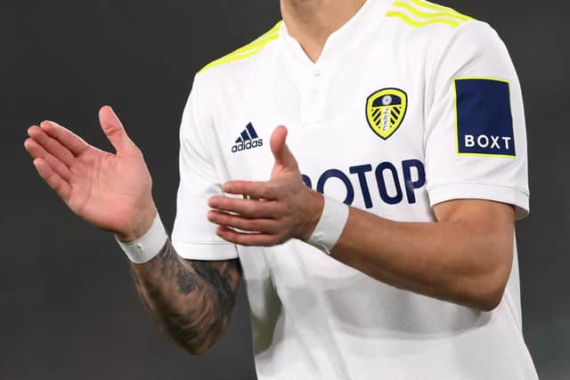Leeds United have extended their partnership with local business BOXT, which will become the club's primary shirt sponsor in 2023/24. (Photo by Stu Forster/Getty Images)