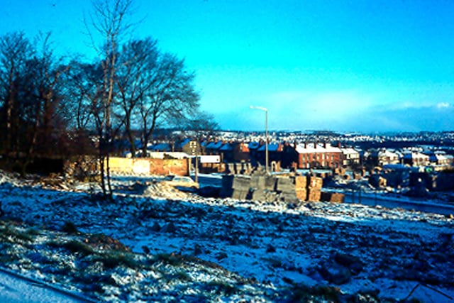An unidentified area of Bramley in the process of being developed in April 1977. Possibly part of Town Street during its redevelopment in the 1970s.