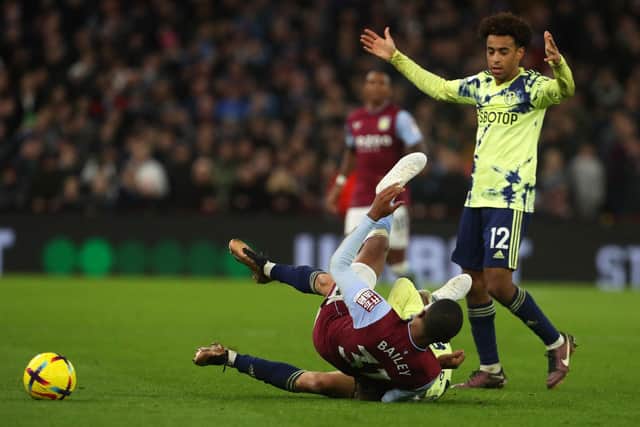 'FRUSTRATION': For Leeds United and star midfielder Tyler Adams, right, in Friday night's 2-1 defeat at Premier League hosts Aston Villa, above.
Photo by GEOFF CADDICK/AFP via Getty Images.