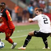 TOUGH TEST: Leeds United defender and Austrian international Max Wober, right, battles it out with midfielder Dodi Lukebakio of the world's fourth-ranked side Belgium.
Photo by KENZO TRIBOUILLARD/AFP via Getty Images.