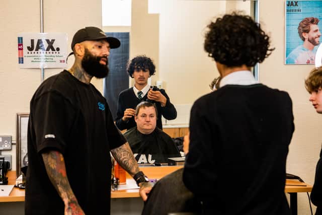 Now in its second year, Tonie runs a pioneering NVQ barbering course in partnership with Roundhay School – the first of its kind in the world. Photo: James Hardisty.