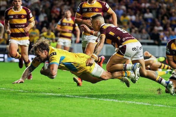 Blake Austin's last-gasp try sealed a precious home win over Huddersfield in August. Picture by Alex Whitehead/SWpix.com - 24/08/2022.