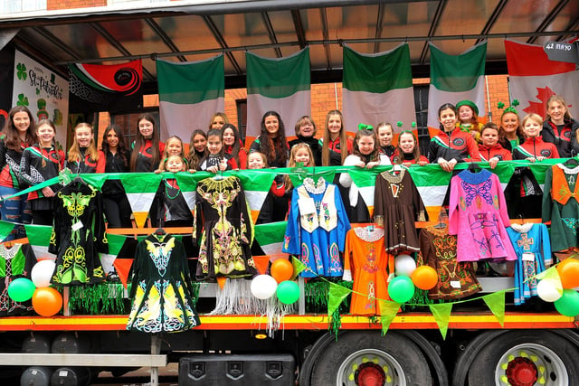Pupils from the Joyce O'Donnell School of Irish Dance on their float