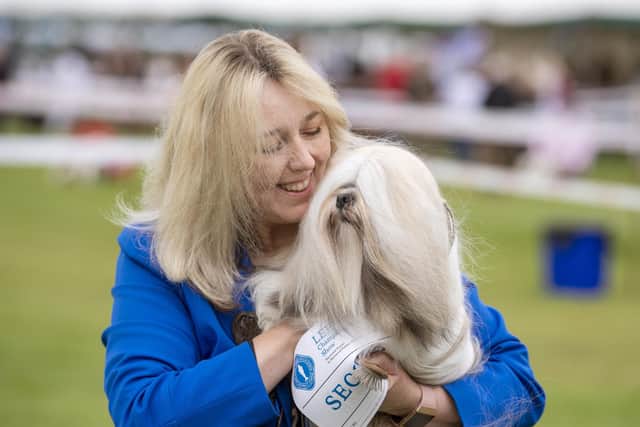 Mandy O'Deherty from Silsden with her Lhasa Apso showing at the Leeds Championship Dog Show held at Harewood House, the largest dog show since Crufts in 2019 due to the pandemic interupting the planned shows.