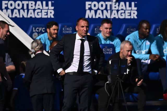 KEY MEN OUT: For Leicester City boss Brendan Rodgers, above, pictured during Saturday's goalless draw at home to Crystal Palace. 
Photo by BEN STANSALL/AFP via Getty Images.