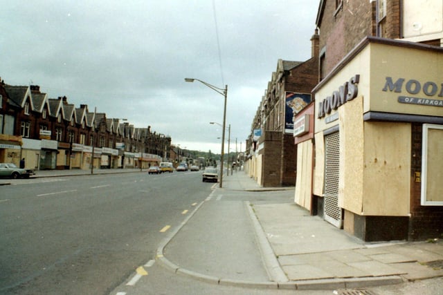 Shops seen here on Roundhay Road include Moons fancy goodson the right, with Lambton View in the foreground and Lambton Grove behind.