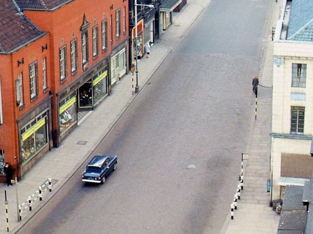 Queen Street from bell balcony of Morley Town Hall. Pictured in April 1965.