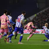 'WONDERFUL': Willy Gnonto, centre, with his Leeds United strike in victory at Championship hosts Sheffield Wednesday. Photo by Ed Sykes/Getty Images.
