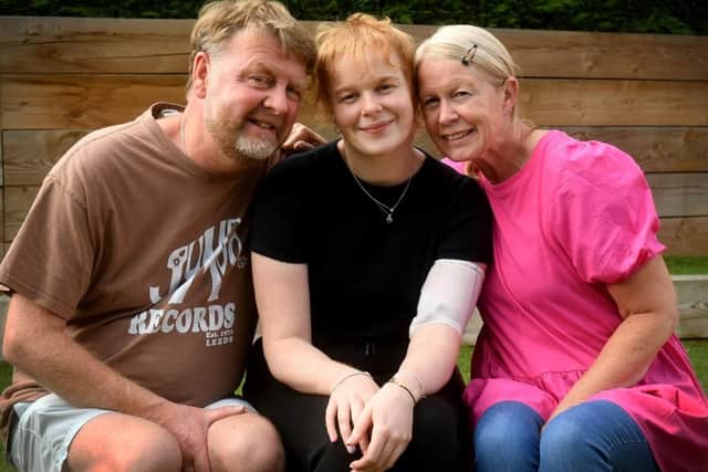Emily with her mother Kirstie and her husband Andrew Plenderleith.