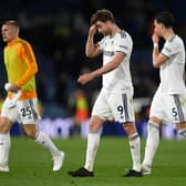 CHANCE GONE: As Leeds United trio Patrick Bamford, centre, Robin Koch, right, and substitute Rasmus Kristensen, left, depart following Tuesday night's 1-1 draw against Leicester City at Elland Road. Photo by Michael Regan/Getty Images.