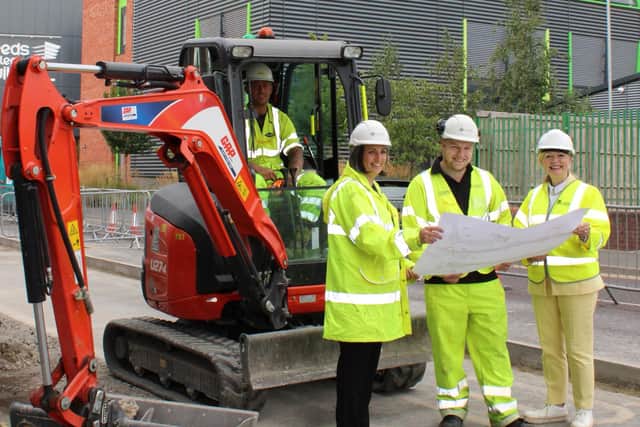 Coun Helen Hayden, Leeds City Council executive member for Infrastructure and Climate and Tracy Brabin, Mayor of West Yorkshire, visit one of the schemes at Black Bull Street and Crown Point Road as work progresses on site.