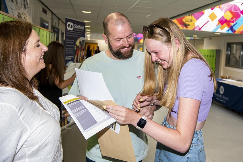 Emma Belli with her parents Steve and Lynne, overwhelmed with her GSCE results at Westfield School in Beighton, Sheffield. Picture Tony Johnson