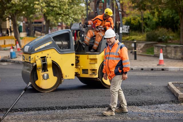 Coun Keith Anderson at Dale Street Roundabout, Ossett where road improvements are taking place