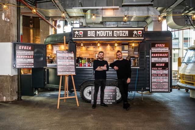 George Cherster, left, manager of Big Mouth Gyoza, with owner Tom Hinchliffe (Photo: James Hardisty)
