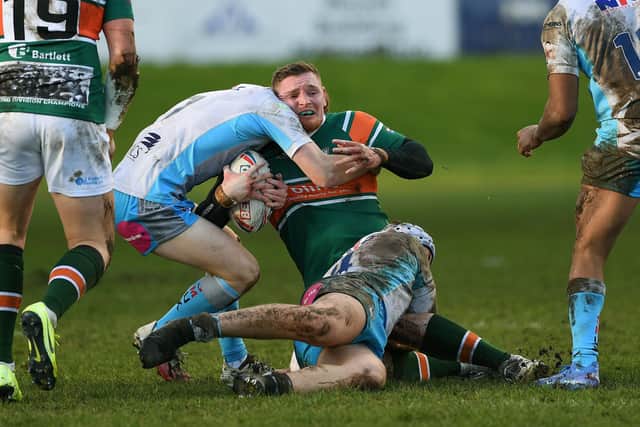 Josh Jordan-Roberts, with ball, has extended his spell at Hunslet.  Picture by Jonathan Gawthorpe.