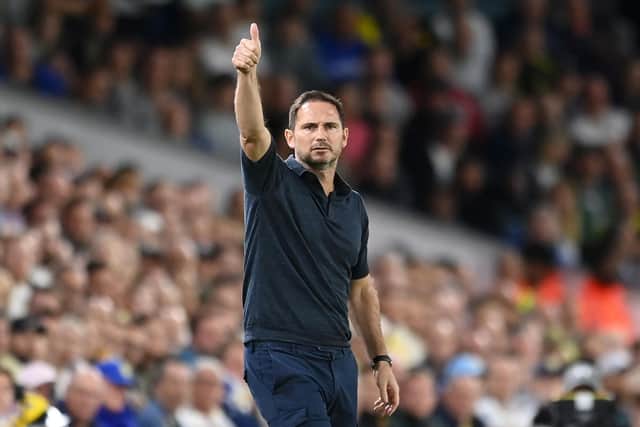 LEEDS, ENGLAND - AUGUST 30: Frank Lampard, Manager of Everton reacts during the Premier League match between Leeds United and Everton FC at Elland Road on August 30, 2022 in Leeds, England. (Photo by Michael Regan/Getty Images)
