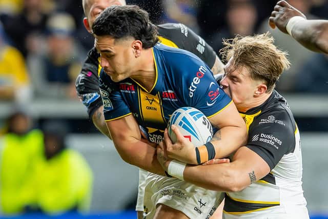 Keenan Palasia in action for Leeds Rhinos against York Knights. Picture by Allan McKenzie/SWpix.com.